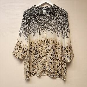 Bonworth Button Down Shirt Size L Floral Leopard Print Collar Womens Top​